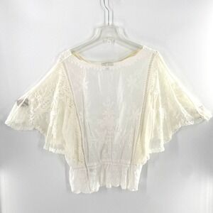 Democracy White Lace Crochet Embroidered Boho‎ Blouse Top Womens Sz Large